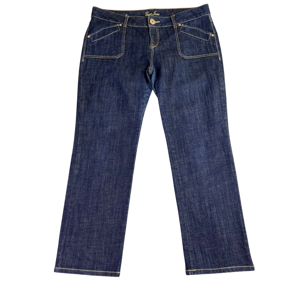 Guess Jeans Womens 32x27 Dark Wash Bootcut Denim Pants Patch Pockets Retro *flaw